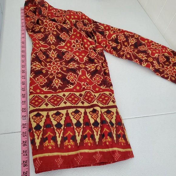 Ralph Lauren Womens Red Tan Southwest Popover Blouse Size XL Long Sleeve Flowy - Picture 6 of 8